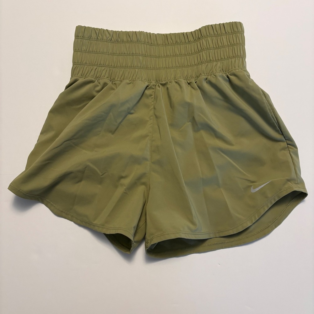 Nike Dri-FIT Shorts Women Size S Olive Green High Waisted Smocked Activewear